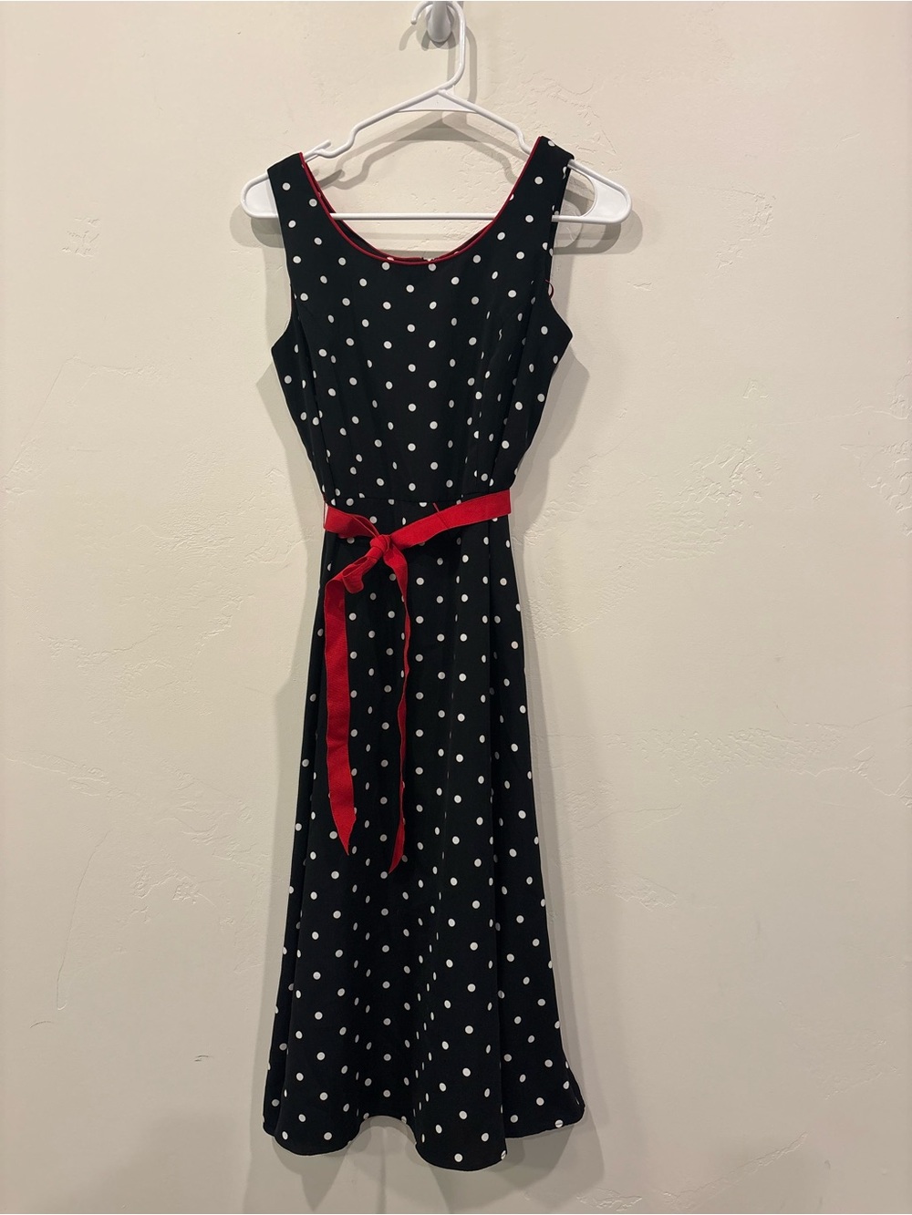 Studio I Petite Polka Dot Midi Dress - Black/Red - 4P